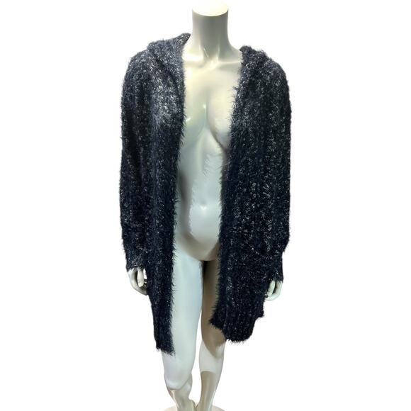 Express Medium Hooded Sweater - Grey & White Speckled Knit Fuzzy - Picture 14 of 14